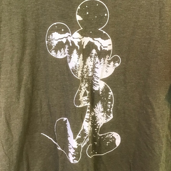 DISNEY Men’s Olive Green MICKEY MOUSE Mountain Trees Adventure T-Shirt XL - Picture 3 of 4
